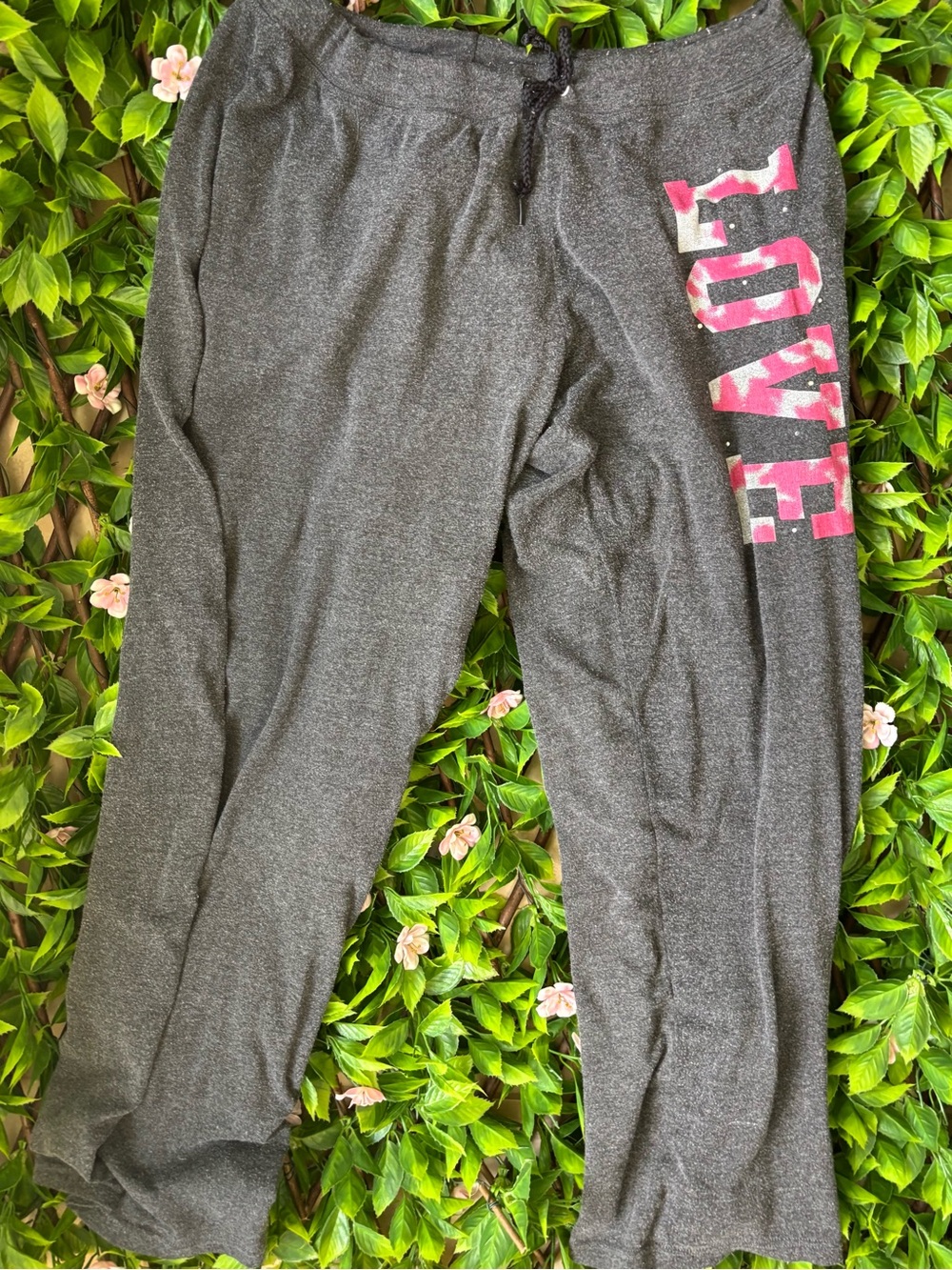 Charcoal Gray Joggers with Pink LOVE Graphic